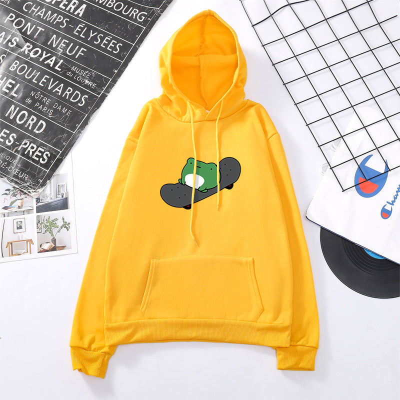 Green baby skateboard simple print loose hooded sweater