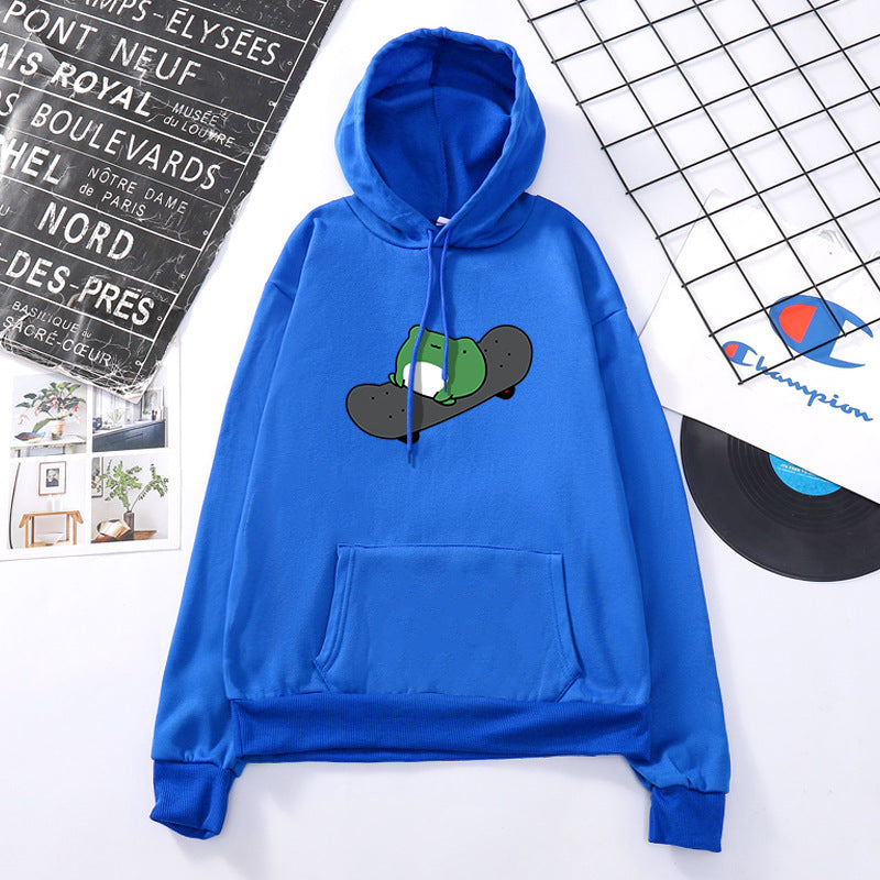 Green baby skateboard simple print loose hooded sweater