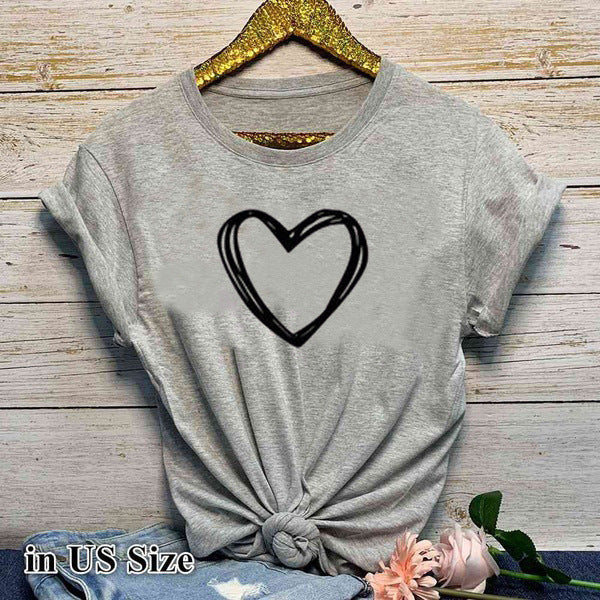 Heart Print T Shirt Women Short Sleeve O Neck Loose Tshirt Summer Women Causal Tee Shirt Tops Clothes Camisetas Mujer